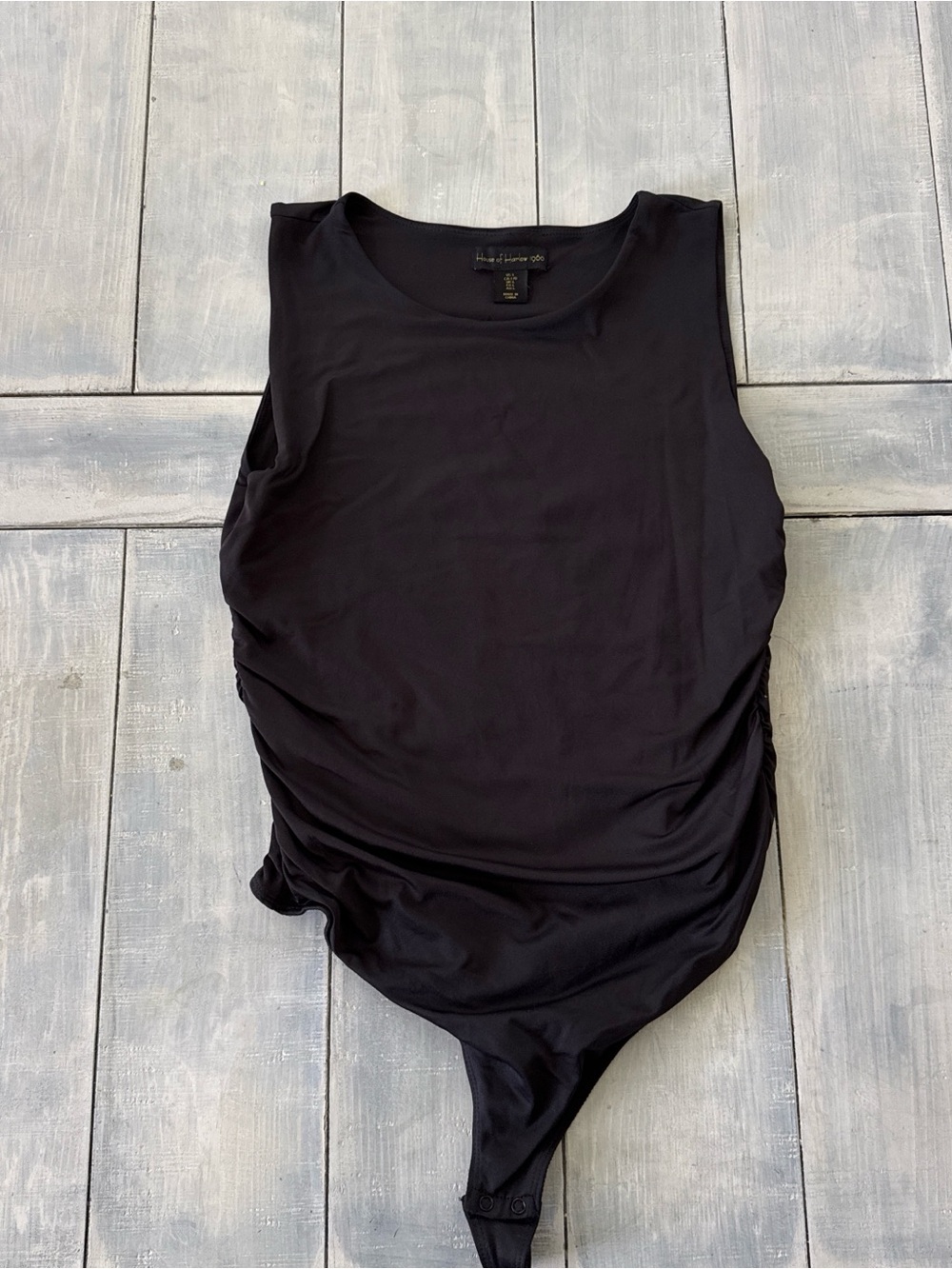 House of Harlow 1960 Black Sleeveless Ruched Bodysuit